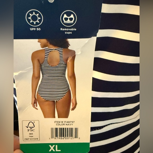 LANDS’ END One Piece Navy Blue/White Stripes Swimsuit Bathing Suit Size XL - Picture 7 of 7
